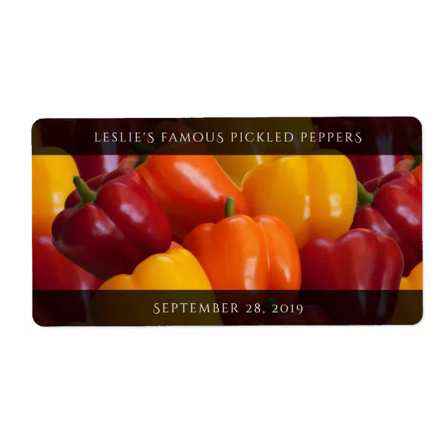 Colorful Tasty Red Orange Yellow Bell Peppers Label