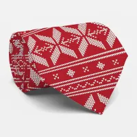 Red Ugly Christmas Sweater Pattern Neck Tie