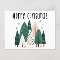 Cute Christmas Pine Tree Woodland Family Holiday  Postcard