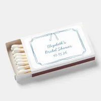 Elegant Coquette Bow Dusty Blue Chic Bridal Shower Matchboxes