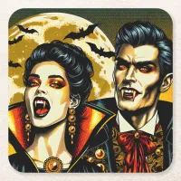 Vampires and Bats Halloween Party  Square Paper Coaster