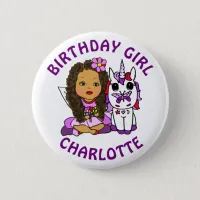 Personalized Pretty Fairy Birthday Girl Button