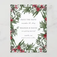 Rustic Pine Berries Winter Christmas Save the Date Announcement Postcard