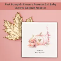 Blush Pink Pumpkin Floral Gold Heart  Napkins