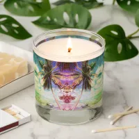 Abstract Rainbow Palm Tree on Isla Saona Caribbean Scented Candle