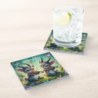 Cute Saolas Playing Violas in a Magical Forest Glass Coaster