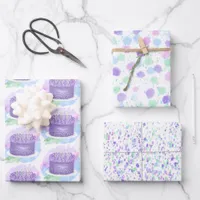 Sage Green, Pastel Purple and Pink Birthday Cake Wrapping Paper Sheets