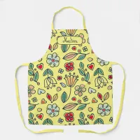 Folk Art Floral Pastels on Bright Yellow Apron