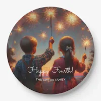 Happy Fourth Children with Sparklers Personalized Paper Plates