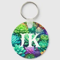 Aloe Vera and Succulents Collage Monogrammed Keychain