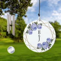 Blue Floral Elegant Gold Glitter Geo Monograms Wind Chime