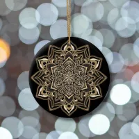 Gold Snowflake on black Ceramic Ornament