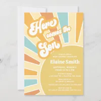 Here comes the son retro boy baby shower invitation