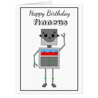 Big Happy Birthday Robot Themed with Coloring Page Card