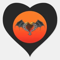 Halloween Goth Orange Heart with Bat Wings Sticker