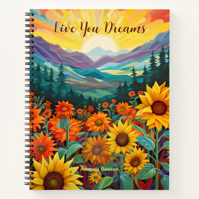 Sunflower Valley Mountains Painting Quotes Notebook