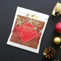 Shiny Gold Stars and Lights Red Glitter Christmas Favor Bag