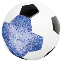 Simple Blue Brushed Metal and Glitter Monogram | Soccer Ball