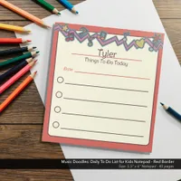 Music Doodles: Daily To Do List for Kids Notepad