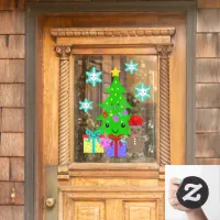 Cute Kawaii Face Christmas Tree Scene Entry 18x24 Window Cling