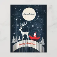 Customizable Santa on Sledge Pulled By an Elk Holiday Postcard