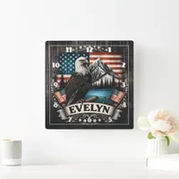 Majestic Eagle Over American Landscape Square Wall Clock