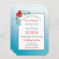 Red and Blue Handpainted Flower Wedding Invitation