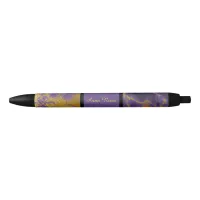 *~* Chic Purple Marble Glitter Gold Streaks Black Ink Pen