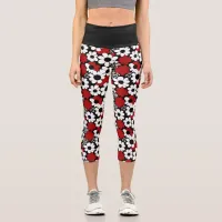 Red, Black and White Flowers Whimsical Capri Leggings