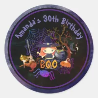 Halloween Witch Birthday Party Black Classic Round Sticker