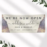 Iridescent Purple Gold Glam Glitter Salon Opening Banner