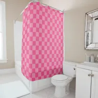 Hot Pink Light Pink Checker Pattern Shower Curtain