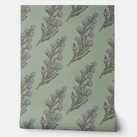 Soft Pastel Green & Lavender Botanical Floral  Wallpaper