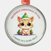 Kawaii Christmas Kitten Holiday Cat Pun Metal Ornament