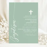 Dusty Mint Simple Modern Script Baptism Invitation