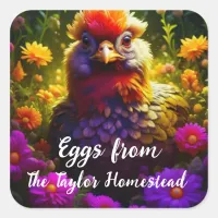 Personalized Chicken Eggs Square Sticker