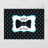 RSVP Postcard Blue Black Bowtie LGBT Wedding