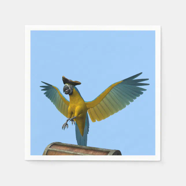 Blue and Gold Macaw Wearing a Pirate Hat Napkins