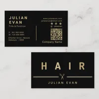 Elegant Faux Gold Hair Scissors Hair Stylist Black Business Card