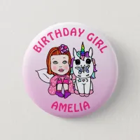 Personalized Pretty Fairy  Unicorn Birthday Girl Button