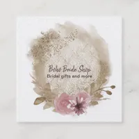 Boho Watercolor Floral Square Business Card