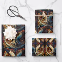 Cute Beautiful Owl Blue & Yellow Wrapping Paper Sheets