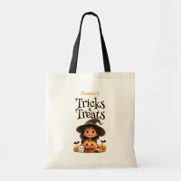 Cute Cartoon Witch Ghosts Pumpkins Trick & Treat Tote Bag