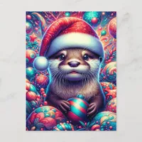 Adorable Festive Christmas Otter Postcard