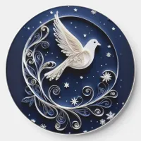 Peace Dove White Bird Dark Blue Night Sky Stars Wireless Charger