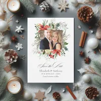 Snowy Rustic Pine and Spruce Winter Wedding Magic Save The Date