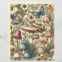 Vintage Mushrooms, Flowers, Butterflies Scrapbook