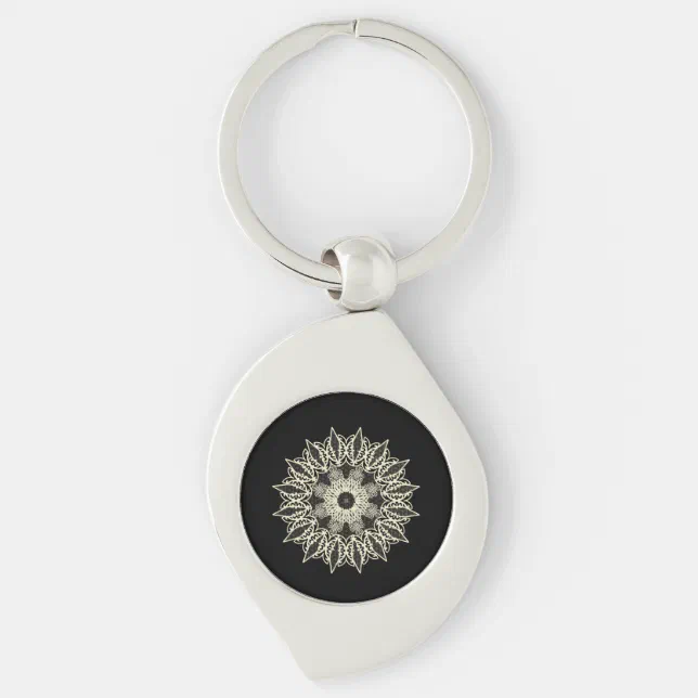 White geometric lace Mandala Keychain