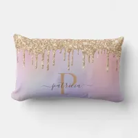 Glam Gold Glitter Drips Elegant Monogram  Lumbar P Lumbar Pillow