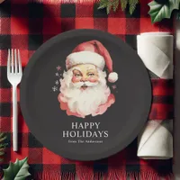 Black Vintage Retro Santa Claus Christmas Paper Plates